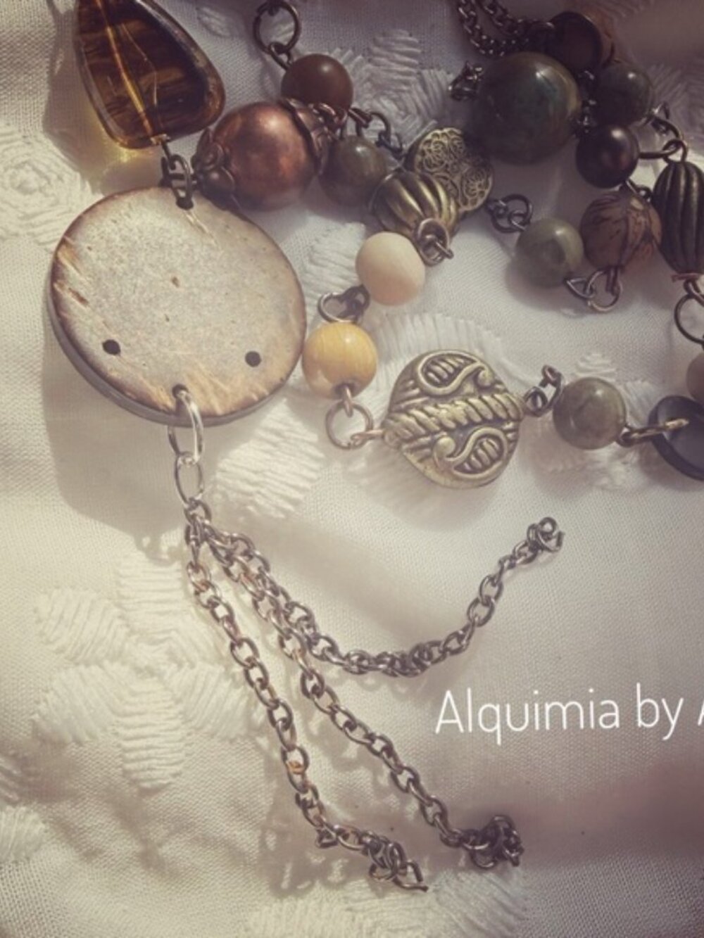 Long Beaded Picture Jasper tassel necklace